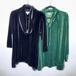 Kim Rogers Women’s Lot Of 2 Velvet Cowl Neck Tops Green Black Size Large